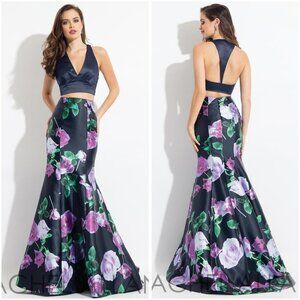 Rachel Allan 6134 Navy Pink Mikado Two Piece Formal Gown $338